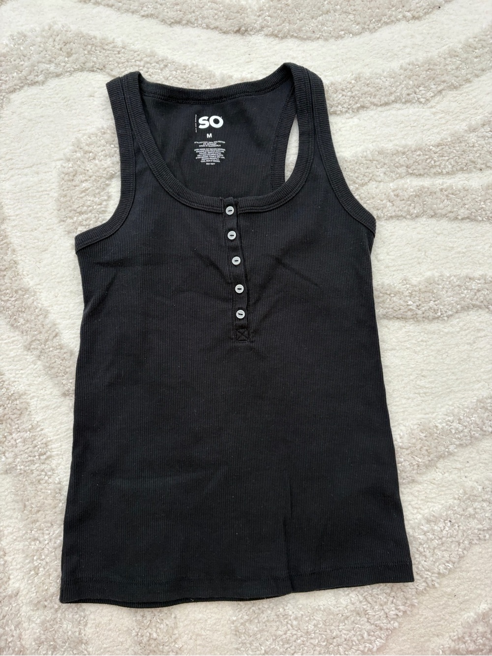 SO Black Ribbed Henley Tank